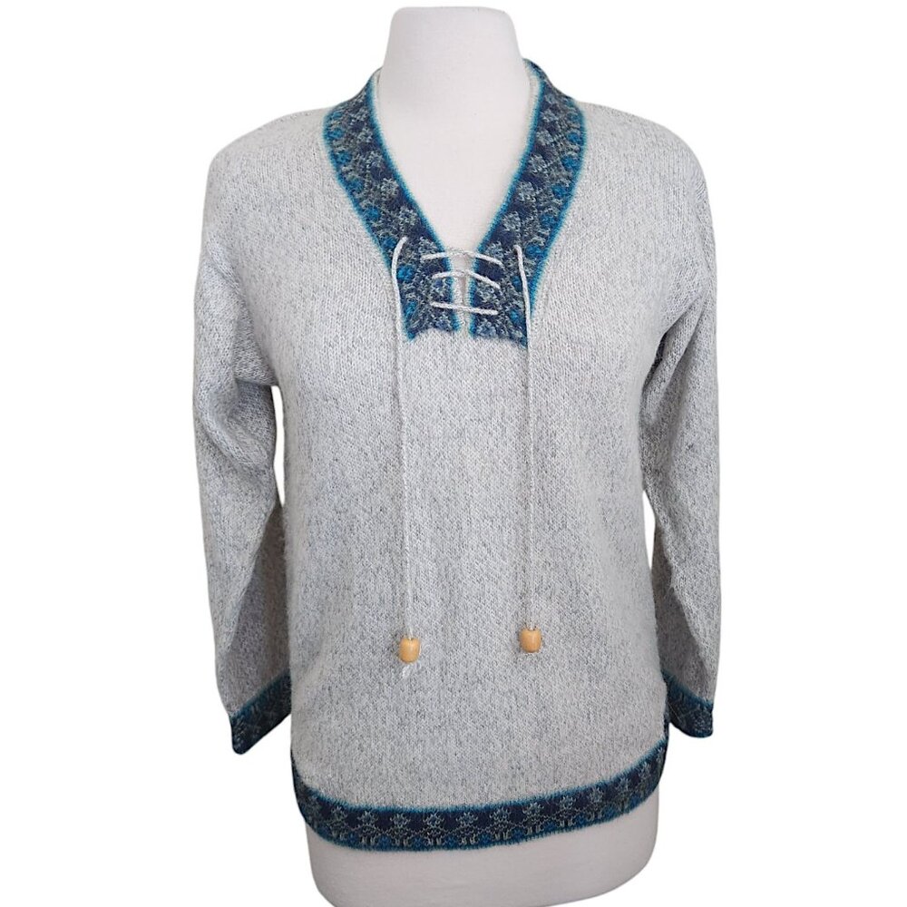 Inka Tradition Baby Alpaca Peruvian Fair Isle Sweater Medium Pullover Cozy Cabin